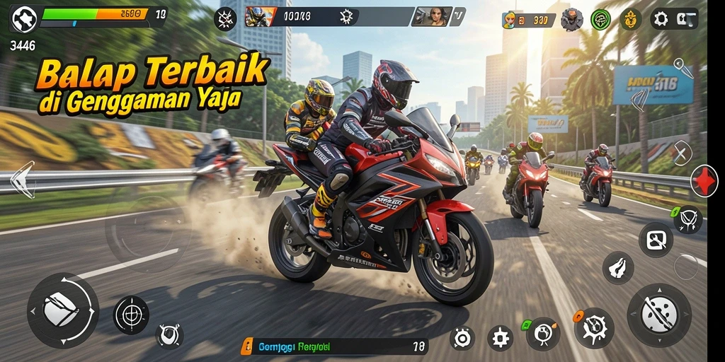 Tampilan gameplay seru dari game balap motor 3446.
