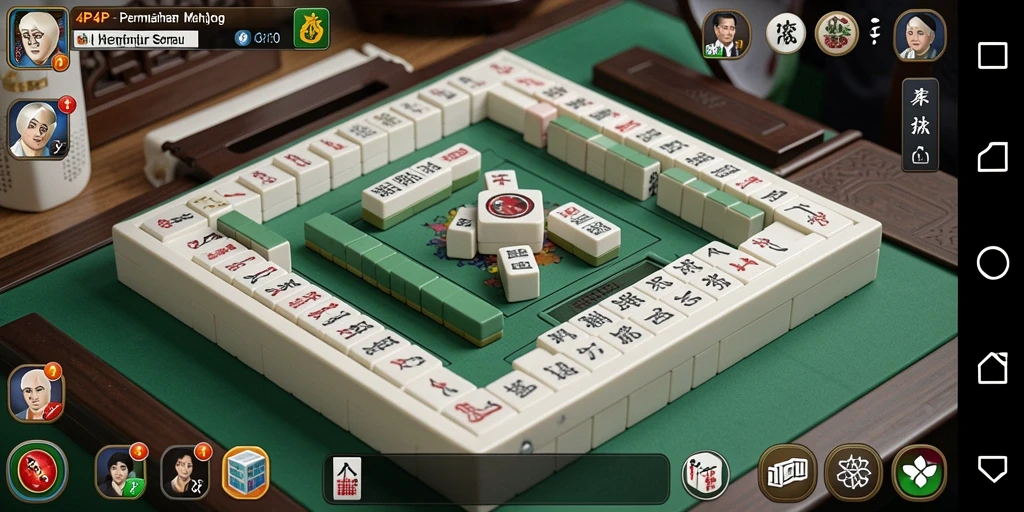 Tampilan gameplay menarik dari 4P4P dengan ubin Mahjong berwarna-warni.