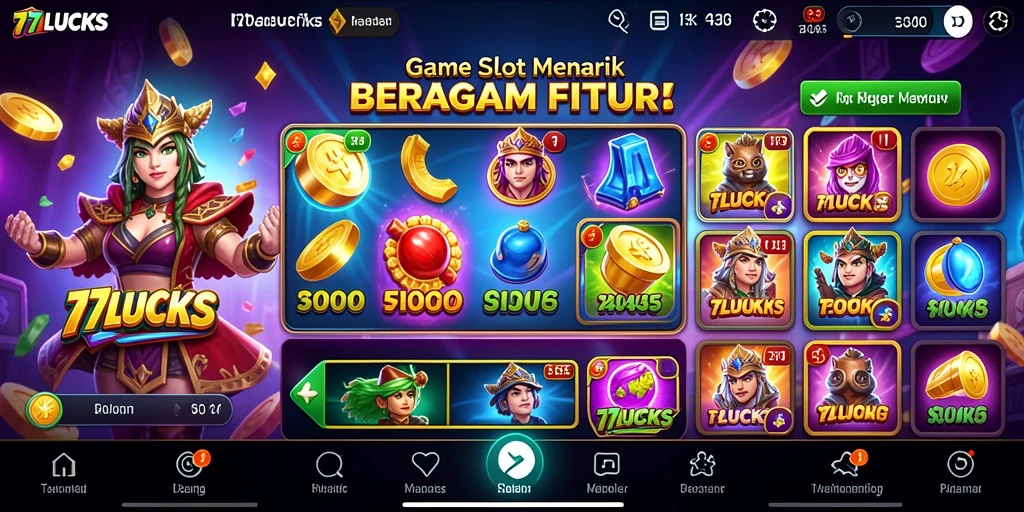 Screenshot dari gameplay seru di 77LUCKS yang menampilkan berbagai tema slot.