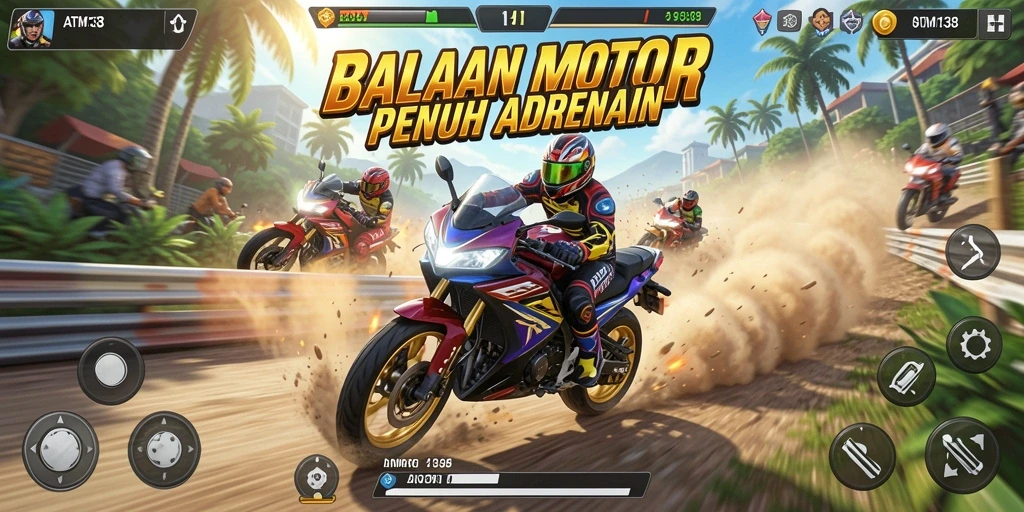 Tampilan gameplay motor balapan yang seru dan menegangkan.