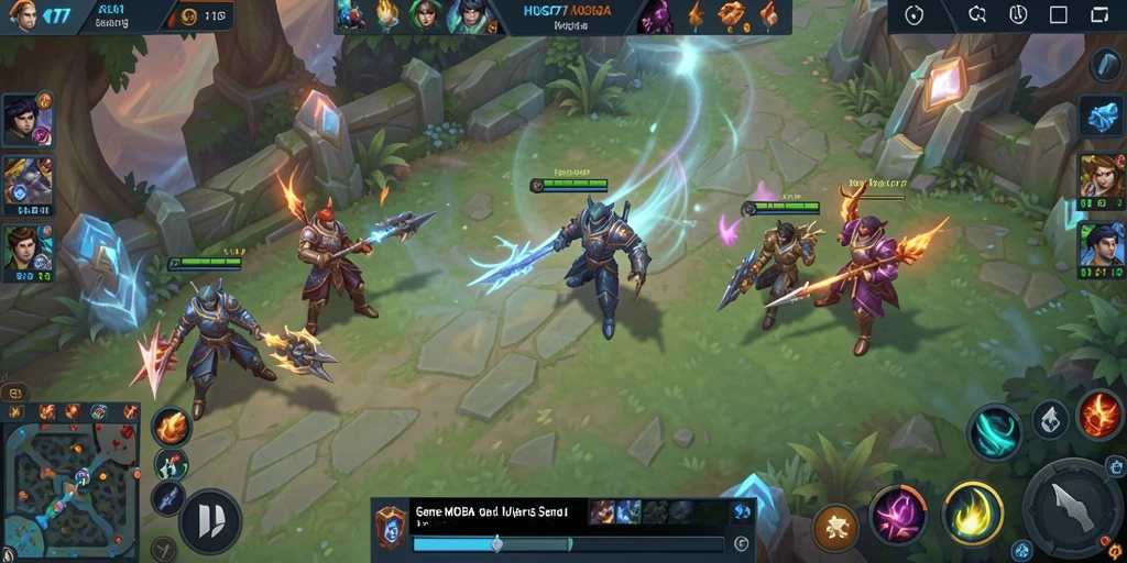 Screenshot HUGO77 menunjukkan aksi gameplay seru dalam pertempuran MOBA.
