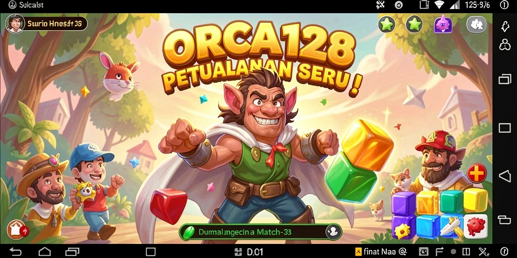 Screenshot gameplay ORCA128 menunjukkan tantangan seru dalam menyelesaikan level Match-3.