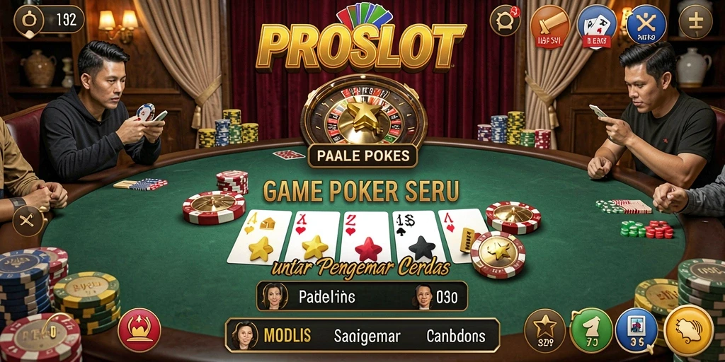 Tampilan gameplay seru dalam PROSLOT menampilkan aksi poker yang mendebarkan.