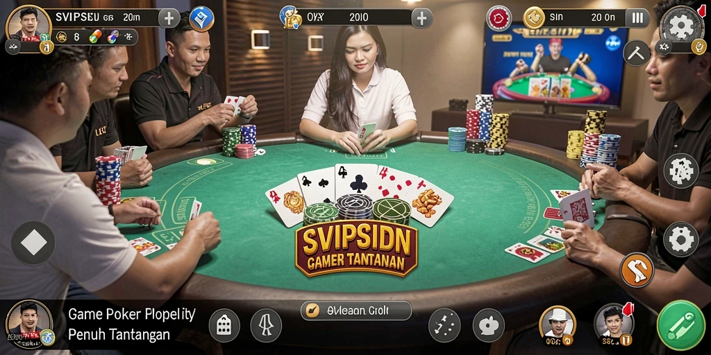 Screenshot gameplay SVIPSIDN menunjukkan aksi poker yang mendebarkan.
